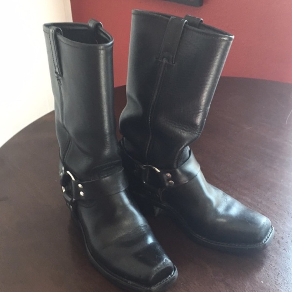 black harness Frye boots